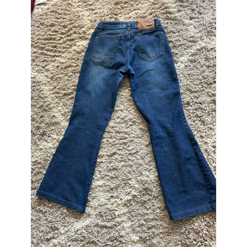Magdal Dark Wash Flare Leg Jeans Mid Rise Denim Size 38 US 4-6 Bootcut Indigo - Picture 5 of 9